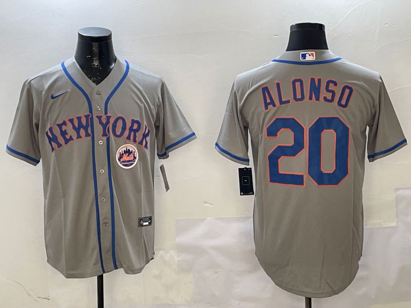 Men New York Mets #20 Alonso Grey Game 2025 Nike MLB Jersey style 6
